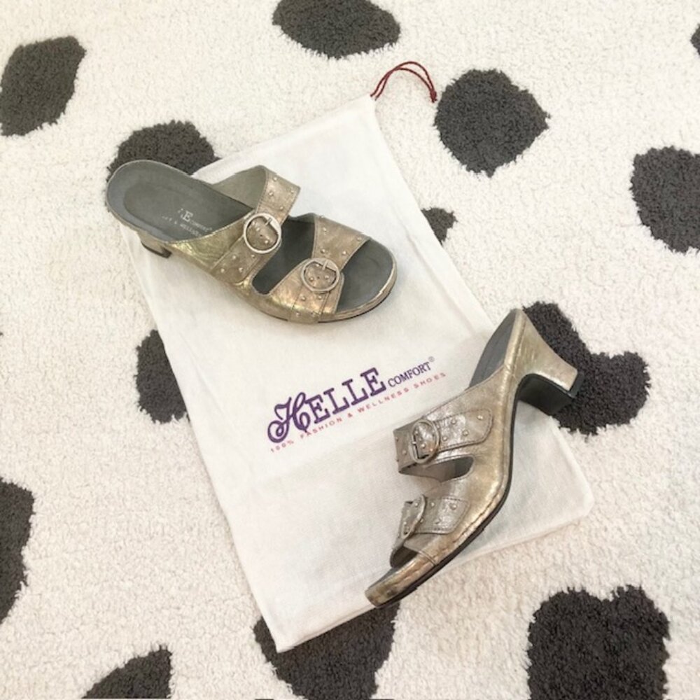 Helle Comfort $169 Womens 36 US 5-5.5 Daisy Metallic Leather Rhinestone Sandals